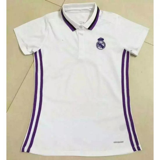 Real Madrid C.F 2016-17 Season White Women's Soccer Polo Shirt - Click Image to Close